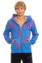 Retro CHECK QUILT ZIP HOODIE - LAVENDER OCEAN
