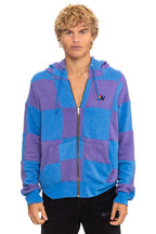 Retro CHECK QUILT ZIP HOODIE - LAVENDER OCEAN