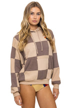 Retro CHECK QUILT RELAXED PULLOVER HOODIE - SAND TAUPE