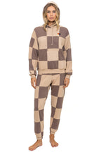 Retro CHECK QUILT RELAXED PULLOVER HOODIE - SAND TAUPE
