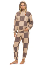 Retro CHECK QUILT RELAXED PULLOVER HOODIE - SAND TAUPE