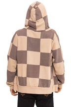 Retro CHECK QUILT ZIP HOODIE - SAND TAUPE