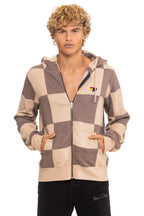 Retro CHECK QUILT ZIP HOODIE - SAND TAUPE