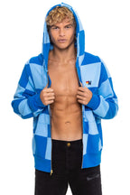 Retro CHECK QUILT ZIP HOODIE - SKY ADVENTURE BLUE