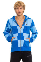 Retro CHECK QUILT ZIP HOODIE - SKY ADVENTURE BLUE