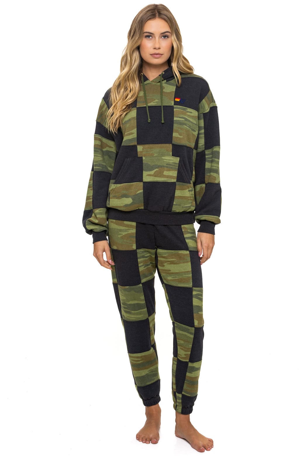 Retro CHECK QUILT RELAXED PULLOVER HOODIE - SMOKE CAMO