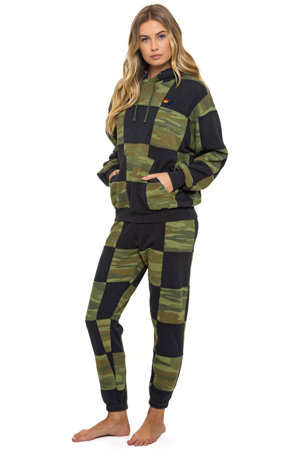Retro CHECK QUILT RELAXED PULLOVER HOODIE - SMOKE CAMO