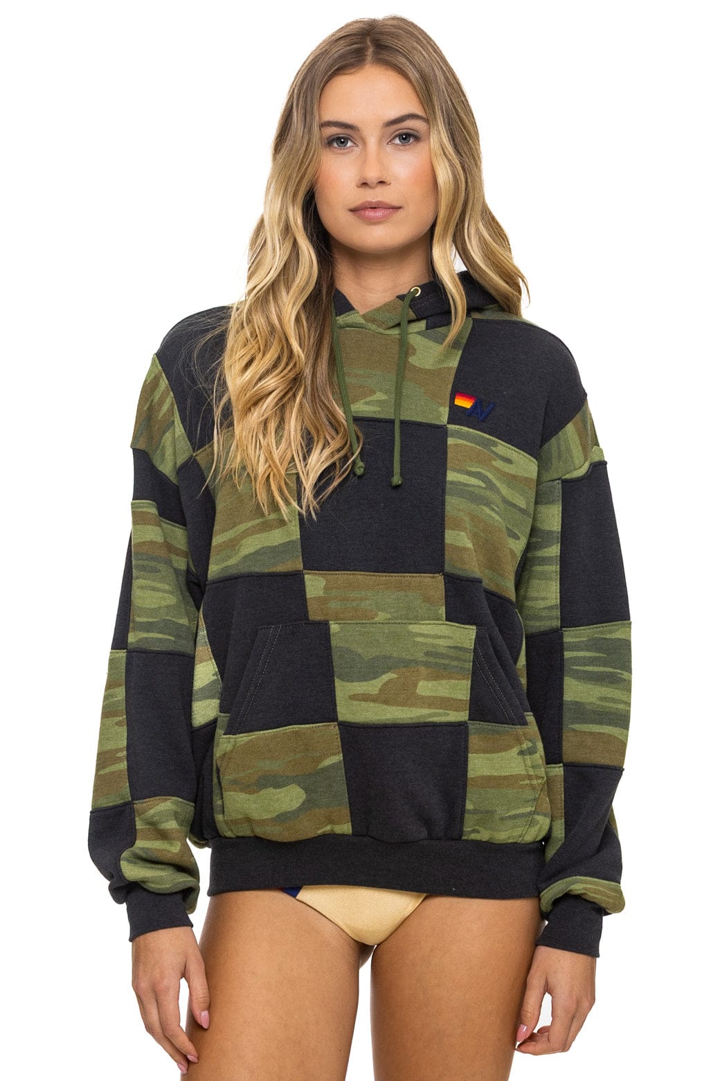 Retro CHECK QUILT RELAXED PULLOVER HOODIE - SMOKE CAMO