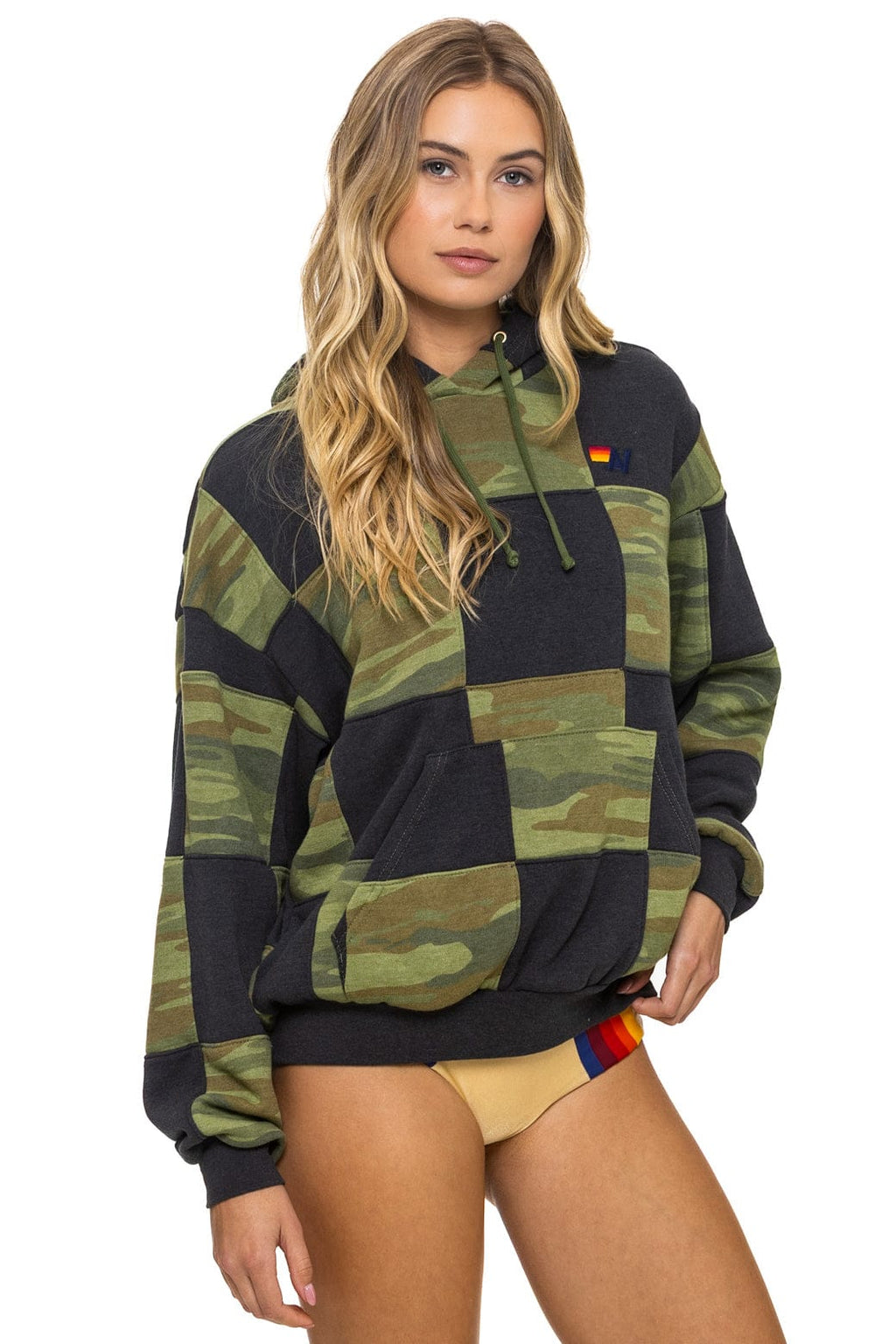 Retro CHECK QUILT RELAXED PULLOVER HOODIE - SMOKE CAMO