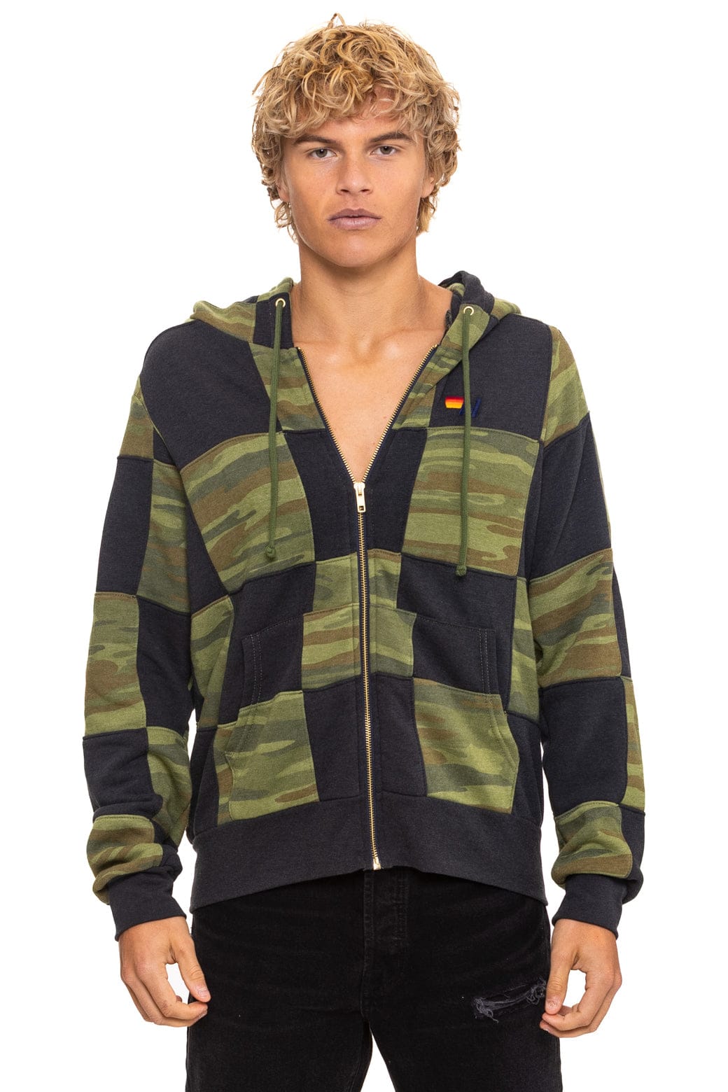 Retro CHECK QUILT ZIP HOODIE - SMOKE CAMO