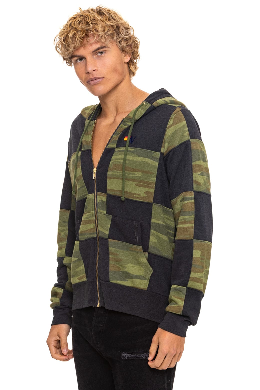 Retro CHECK QUILT ZIP HOODIE - SMOKE CAMO