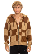 Retro CHECK QUILT ZIP HOODIE - TAN CINNAMON