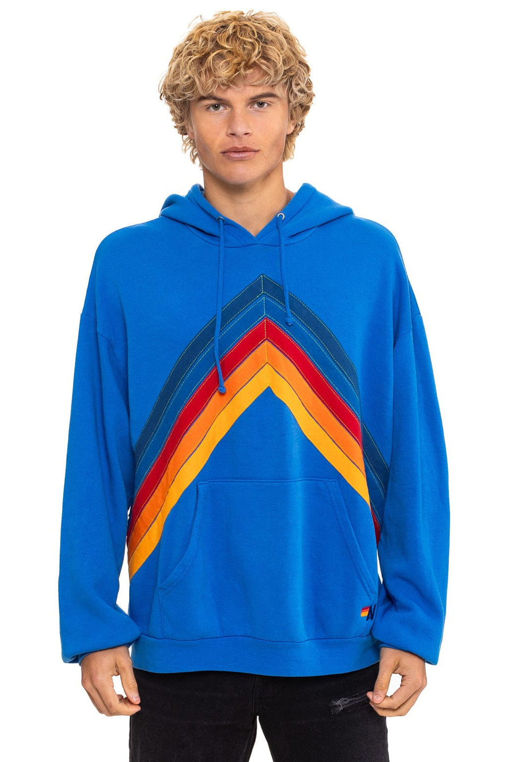 Retro MOUNTAIN STITCH CHEVRON PULLOVER HOODIE RELAXED - ADVENTURE BLUE