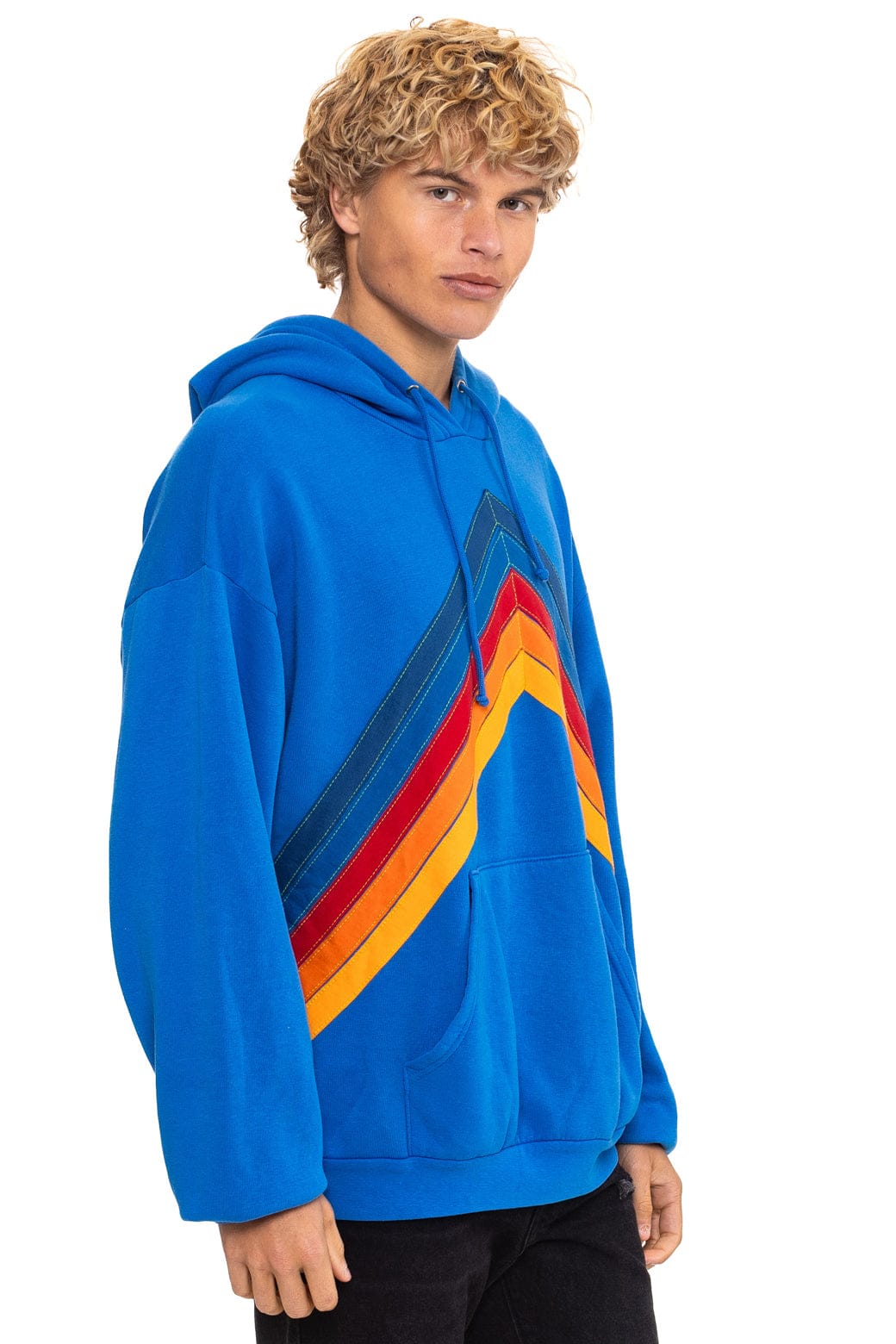 Retro MOUNTAIN STITCH CHEVRON PULLOVER HOODIE RELAXED - ADVENTURE BLUE