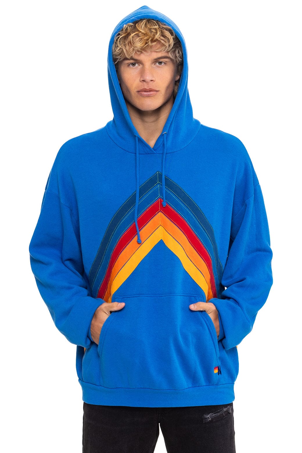 Retro MOUNTAIN STITCH CHEVRON PULLOVER HOODIE RELAXED - ADVENTURE BLUE