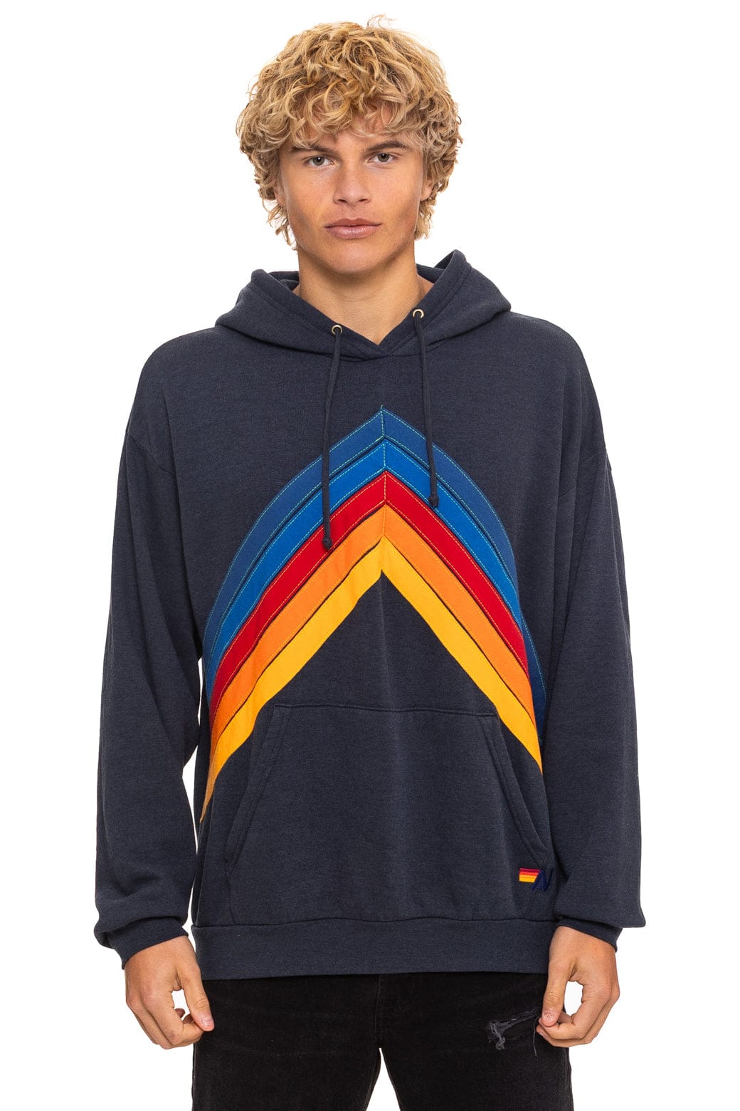 Retro MOUNTAIN STITCH CHEVRON PULLOVER HOODIE RELAXED - CHARCOAL