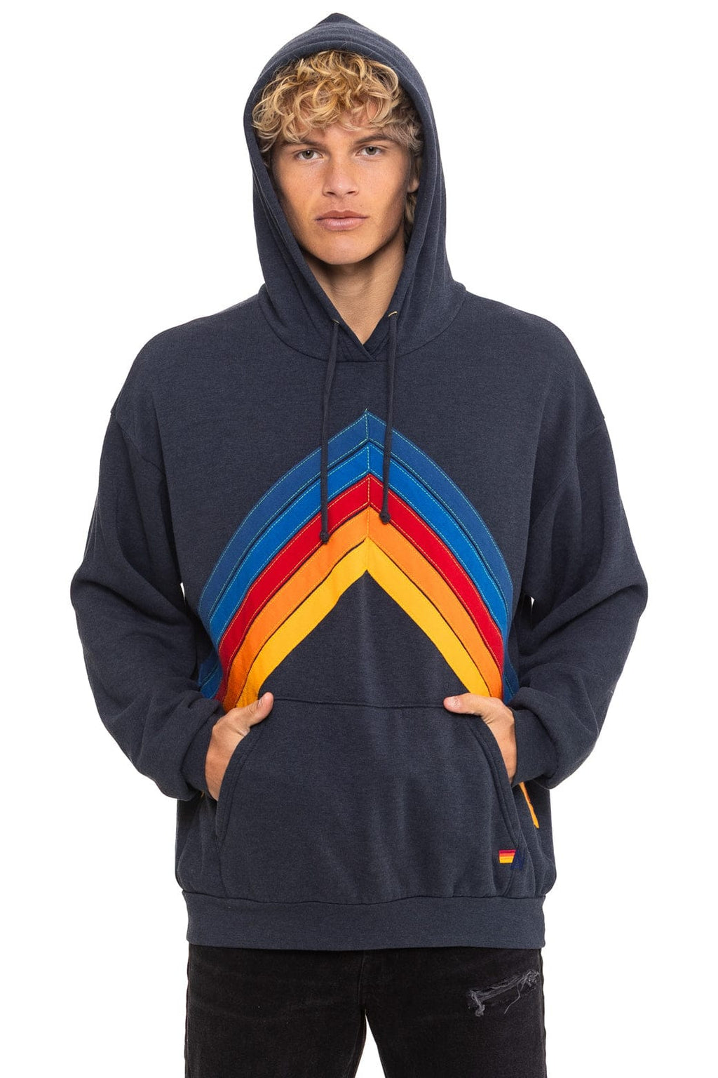 Retro MOUNTAIN STITCH CHEVRON PULLOVER HOODIE RELAXED - CHARCOAL