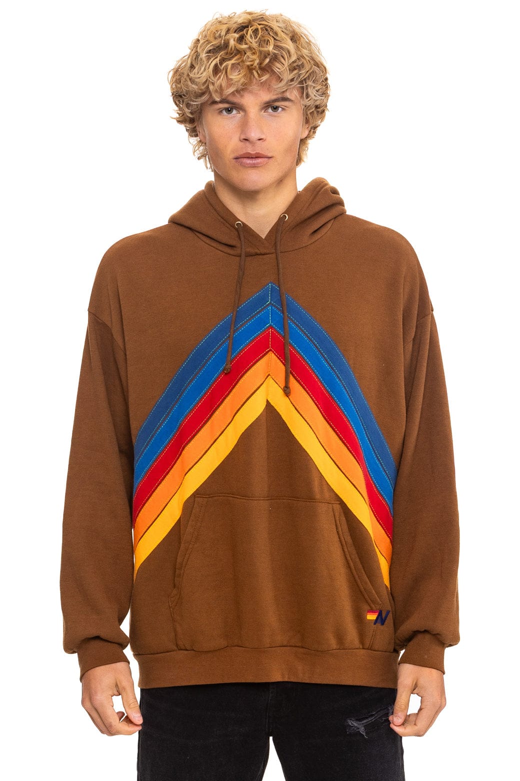 Retro MOUNTAIN STITCH CHEVRON PULLOVER HOODIE RELAXED - CINNAMON