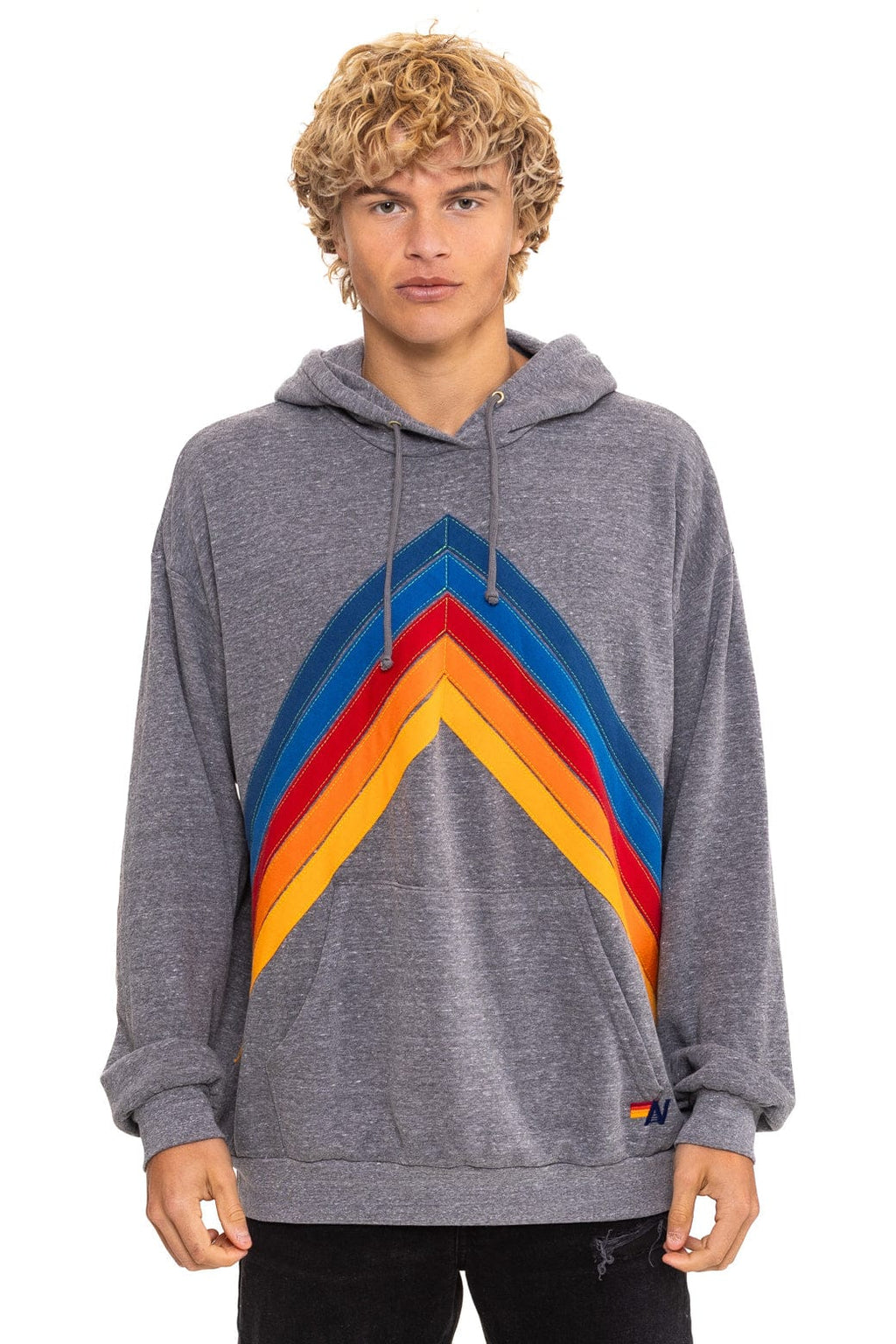 Retro MOUNTAIN STITCH CHEVRON PULLOVER HOODIE RELAXED - HEATHER GREY