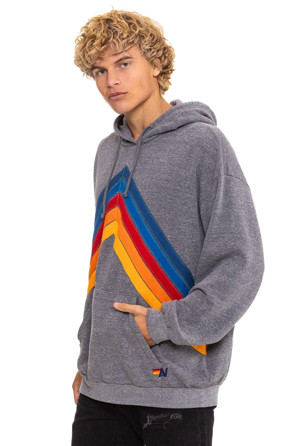 Retro MOUNTAIN STITCH CHEVRON PULLOVER HOODIE RELAXED - HEATHER GREY