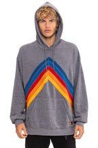 Retro MOUNTAIN STITCH CHEVRON PULLOVER HOODIE RELAXED - HEATHER GREY
