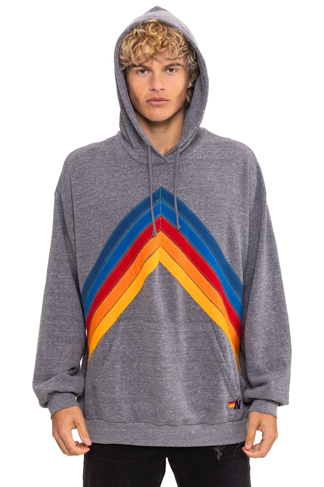 Retro MOUNTAIN STITCH CHEVRON PULLOVER HOODIE RELAXED - HEATHER GREY
