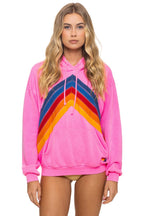 Retro MOUNTAIN STITCH CHEVRON PULLOVER HOODIE RELAXED - NEON PINK