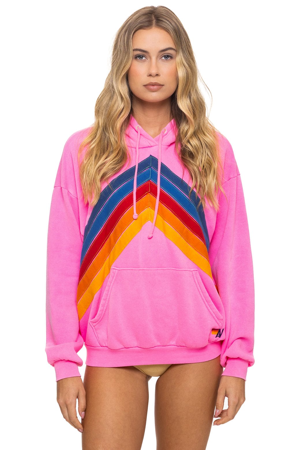 Retro MOUNTAIN STITCH CHEVRON PULLOVER HOODIE RELAXED - NEON PINK
