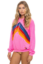 Retro MOUNTAIN STITCH CHEVRON PULLOVER HOODIE RELAXED - NEON PINK