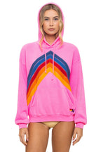 Retro MOUNTAIN STITCH CHEVRON PULLOVER HOODIE RELAXED - NEON PINK