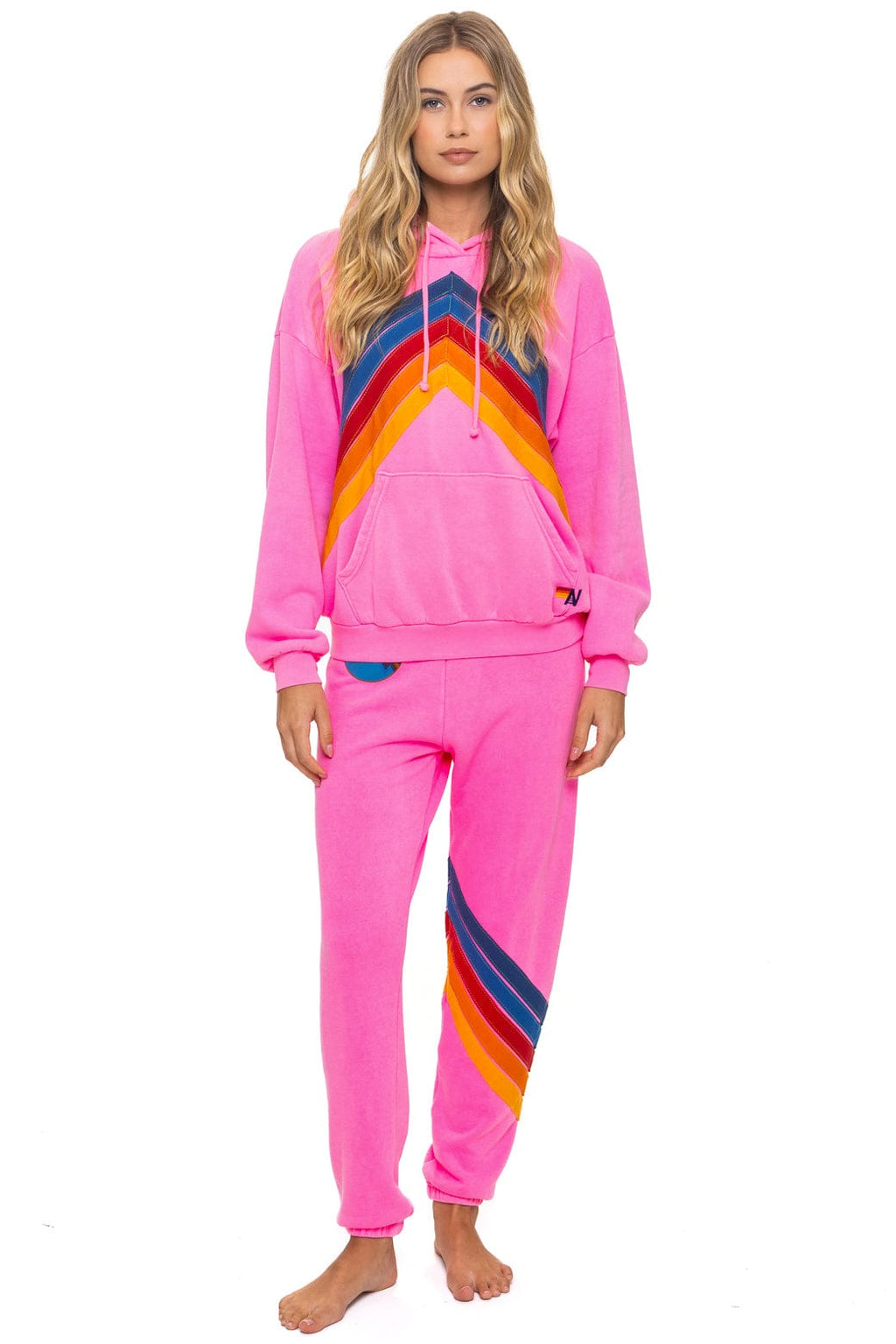 Retro MOUNTAIN STITCH CHEVRON PULLOVER HOODIE RELAXED - NEON PINK