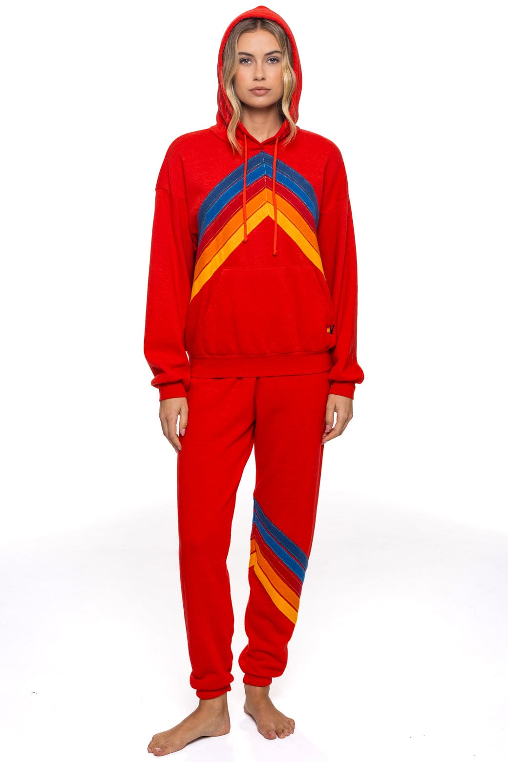 Retro MOUNTAIN STITCH CHEVRON PULLOVER HOODIE RELAXED - RED