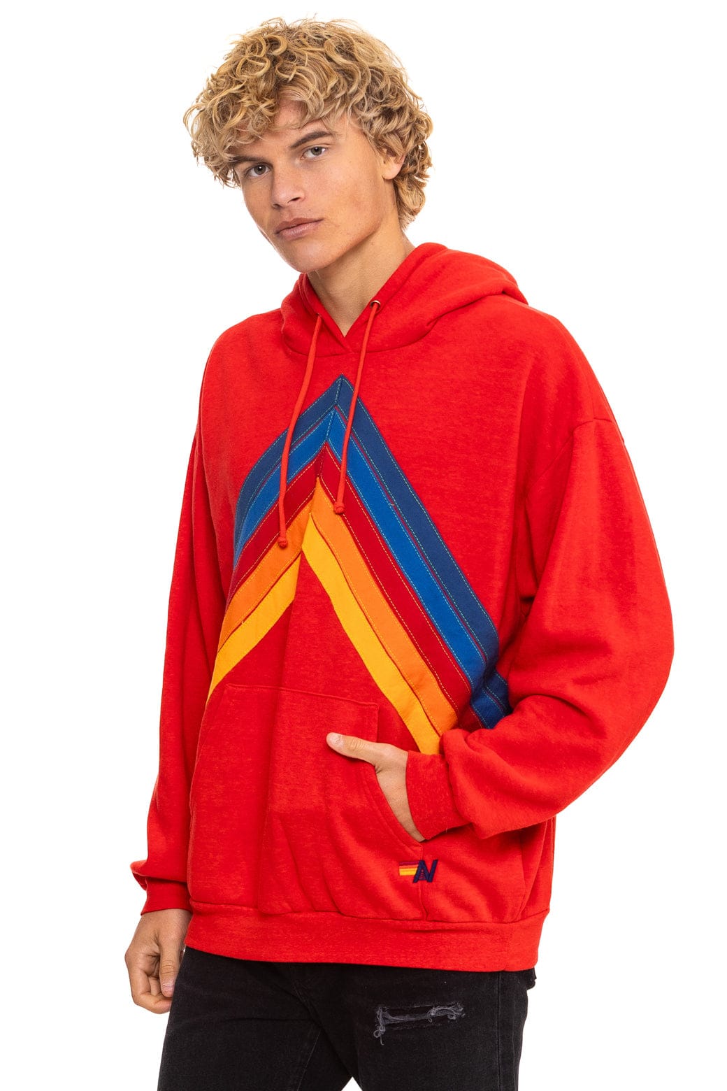 Retro MOUNTAIN STITCH CHEVRON PULLOVER HOODIE RELAXED - RED