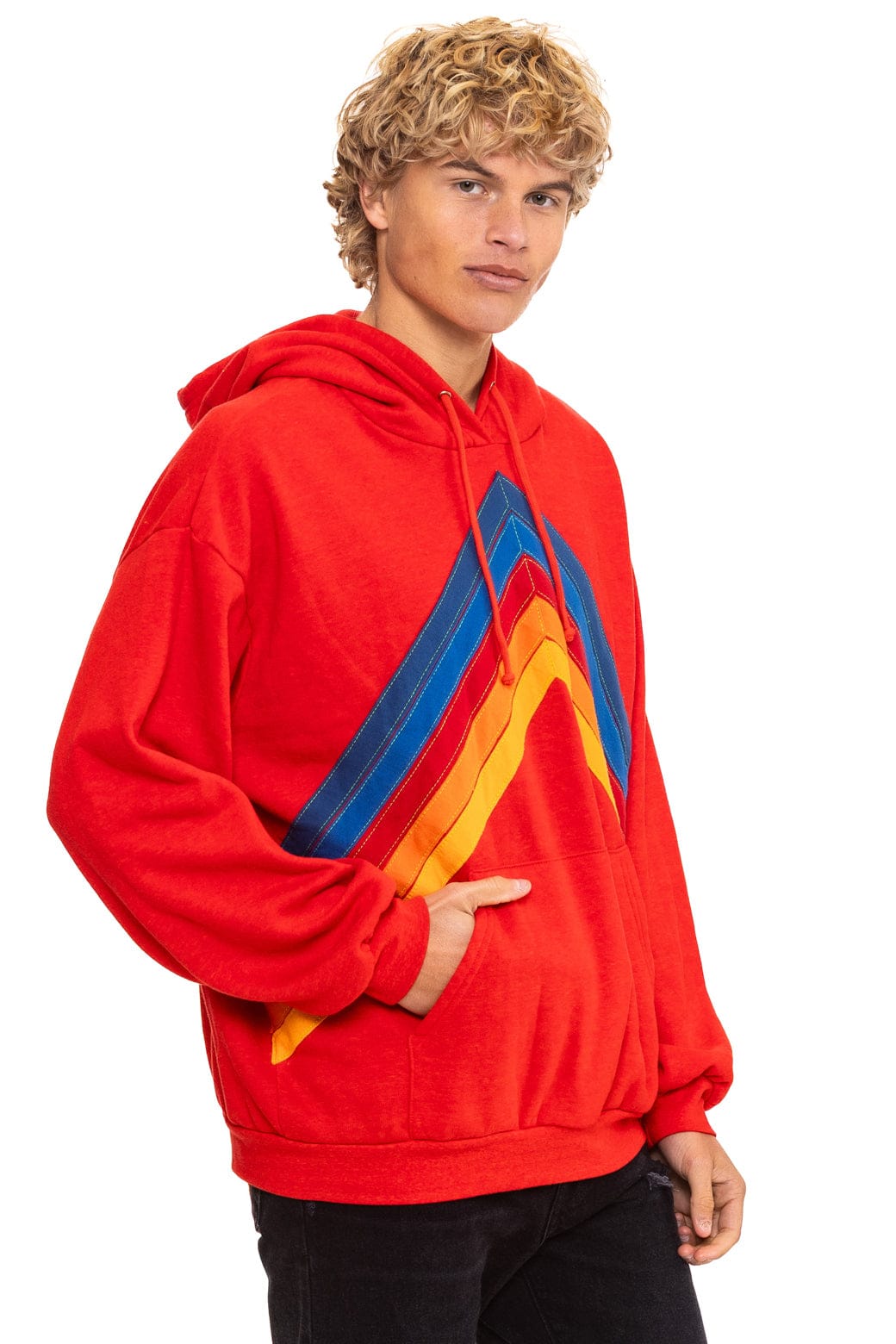 Retro MOUNTAIN STITCH CHEVRON PULLOVER HOODIE RELAXED - RED