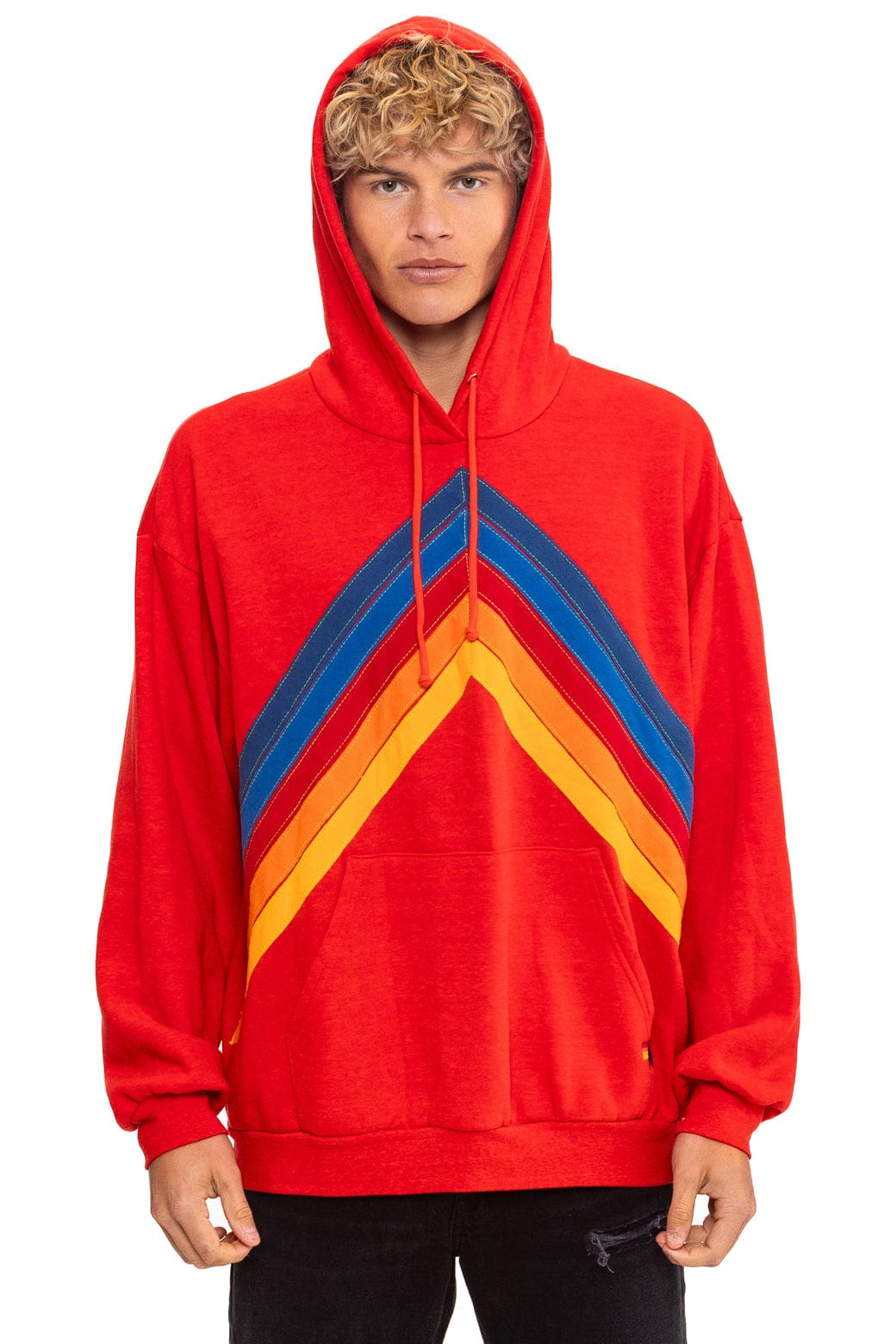 Retro MOUNTAIN STITCH CHEVRON PULLOVER HOODIE RELAXED - RED