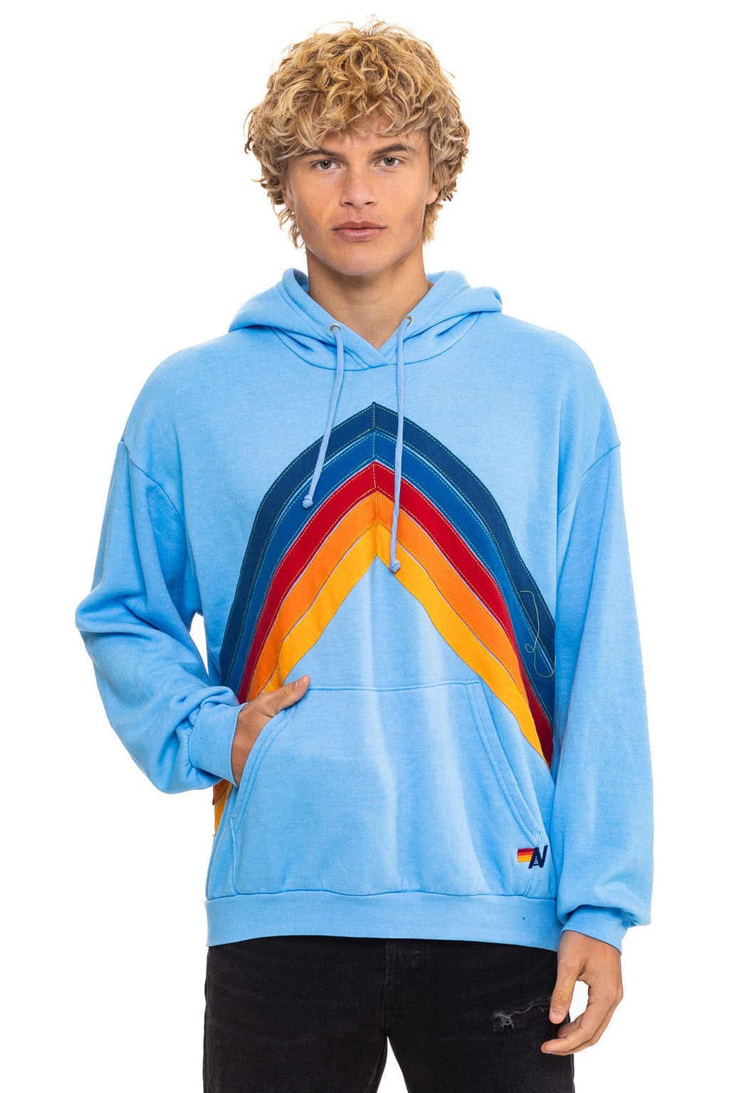 Retro MOUNTAIN STITCH CHEVRON PULLOVER HOODIE RELAXED - SKY