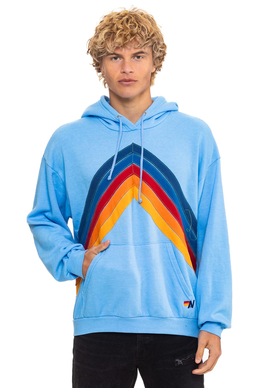 Retro MOUNTAIN STITCH CHEVRON PULLOVER HOODIE RELAXED - SKY