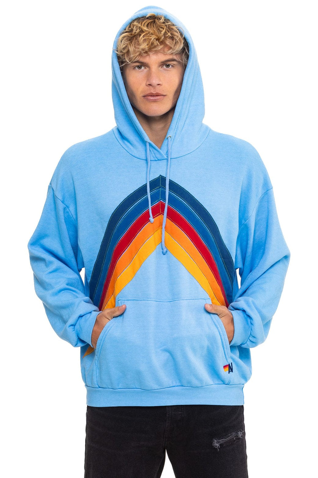 Retro MOUNTAIN STITCH CHEVRON PULLOVER HOODIE RELAXED - SKY