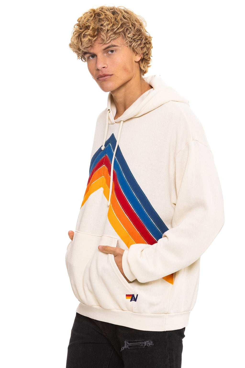 Retro MOUNTAIN STITCH CHEVRON PULLOVER HOODIE RELAXED - VINTAGE WHITE