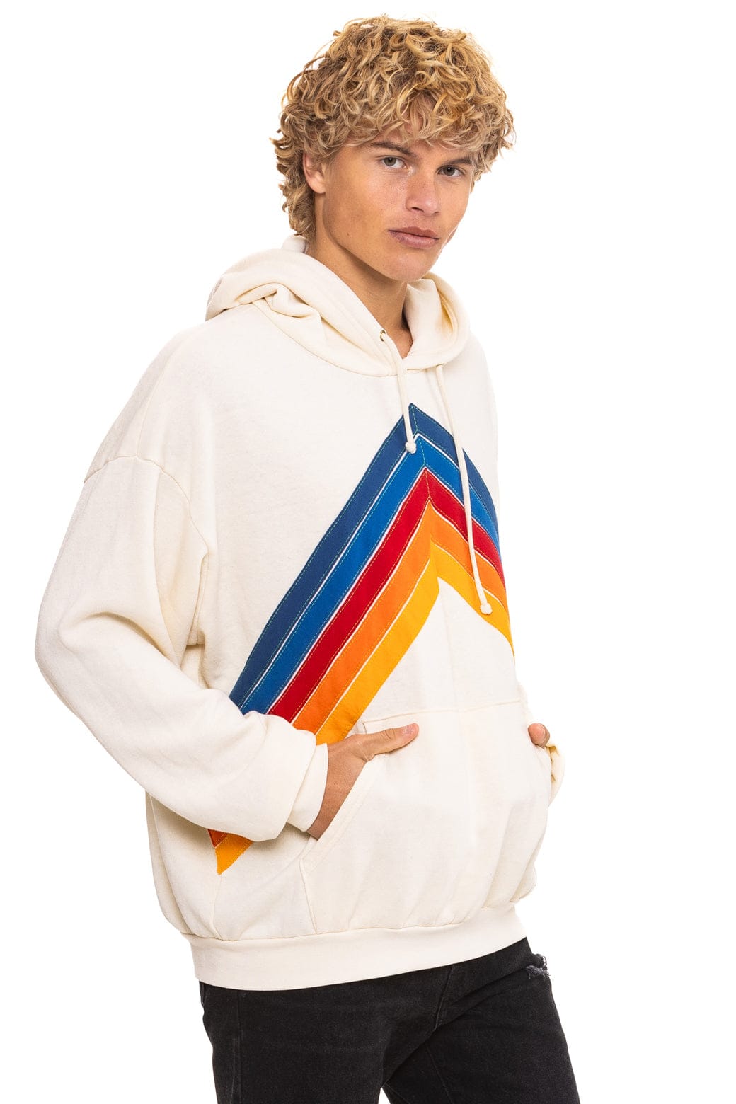 Retro MOUNTAIN STITCH CHEVRON PULLOVER HOODIE RELAXED - VINTAGE WHITE