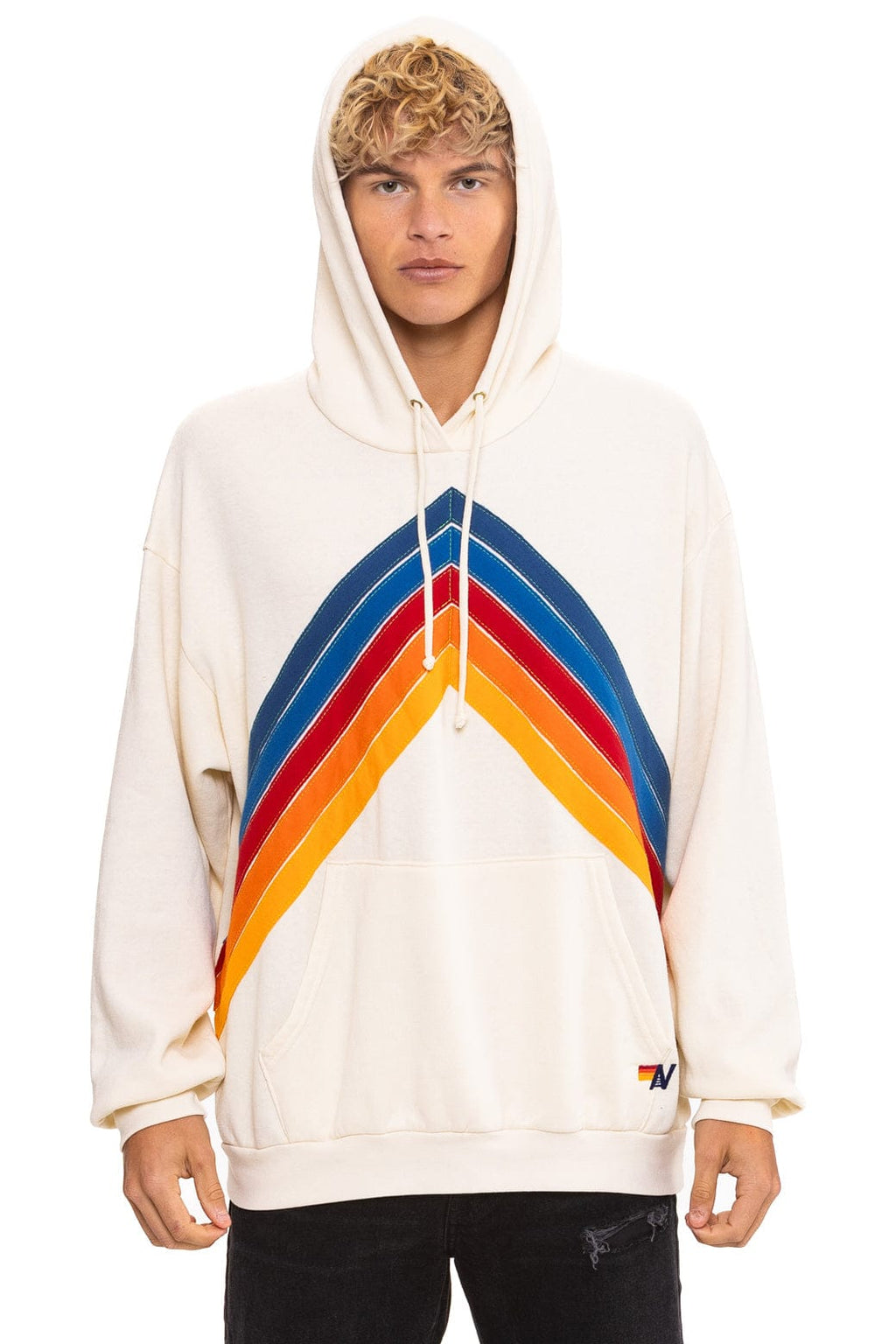 Retro MOUNTAIN STITCH CHEVRON PULLOVER HOODIE RELAXED - VINTAGE WHITE