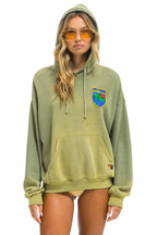 Retro CALIFORNIA PALM PATCH PULLOVER RELAXED HOODIE - FADED ARMY