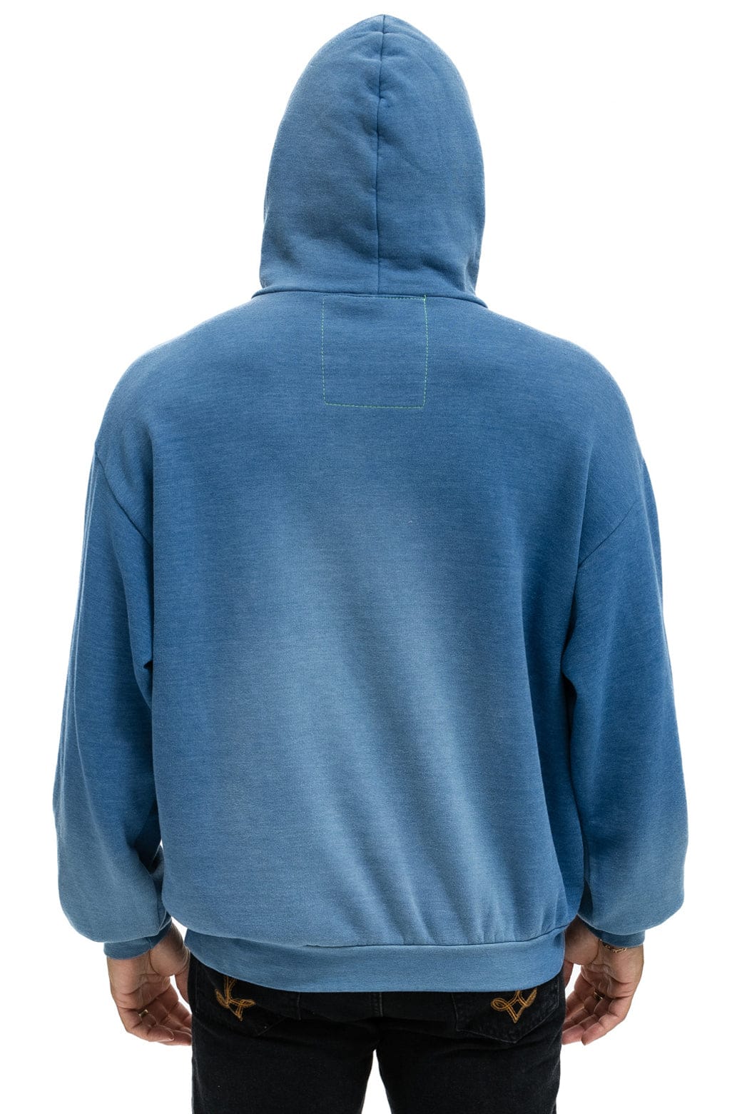 Retro SURFER WAVE PATCH PULLOVER RELAXED HOODIE - FADED WATER