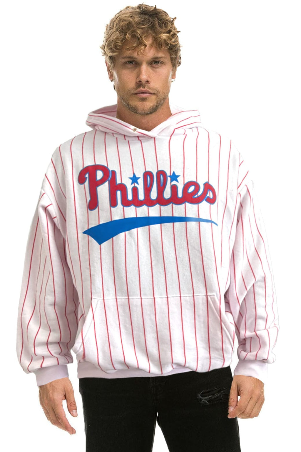 Retro PHILADELPHIA PHILLIES PINSTRIPE 2026 RELAXED PULLOVER HOODIE - WHITE RED