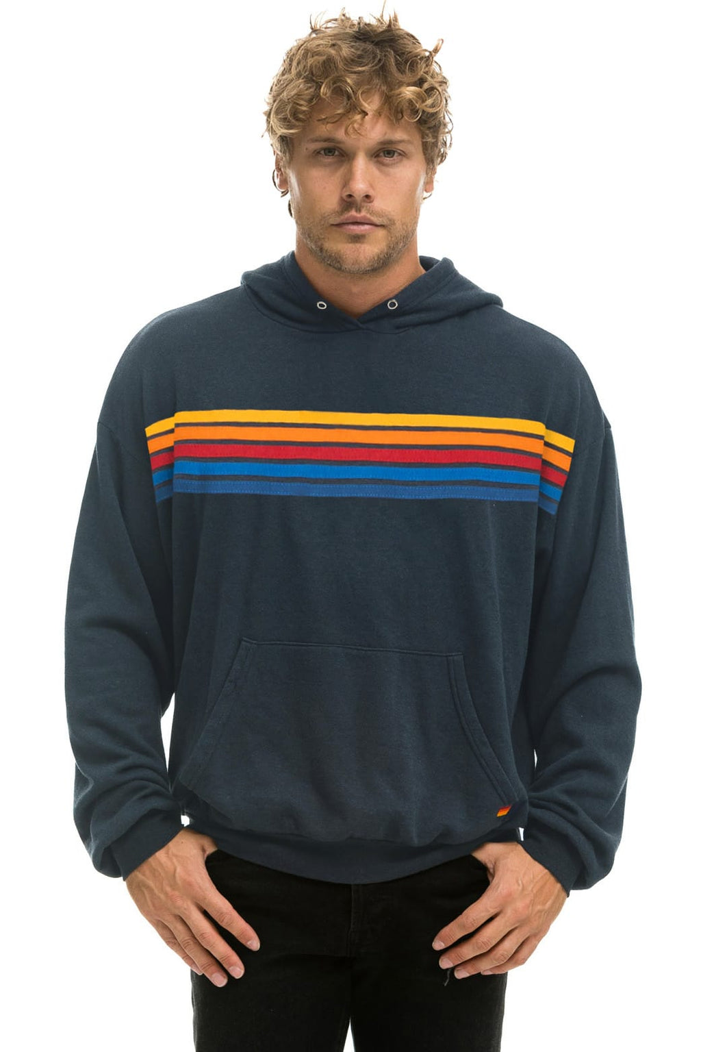 Retro 5 STRIPE RELAXED PULLOVER HOODIE - CHARCOAL