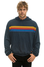 Retro 5 STRIPE RELAXED PULLOVER HOODIE - CHARCOAL