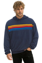 Retro 5 STRIPE RELAXED PULLOVER HOODIE - NAVY