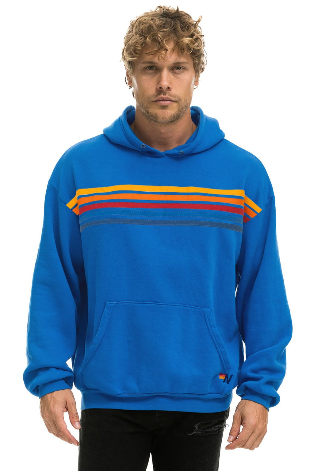 Retro 5 STRIPE RELAXED PULLOVER HOODIE - OCEAN