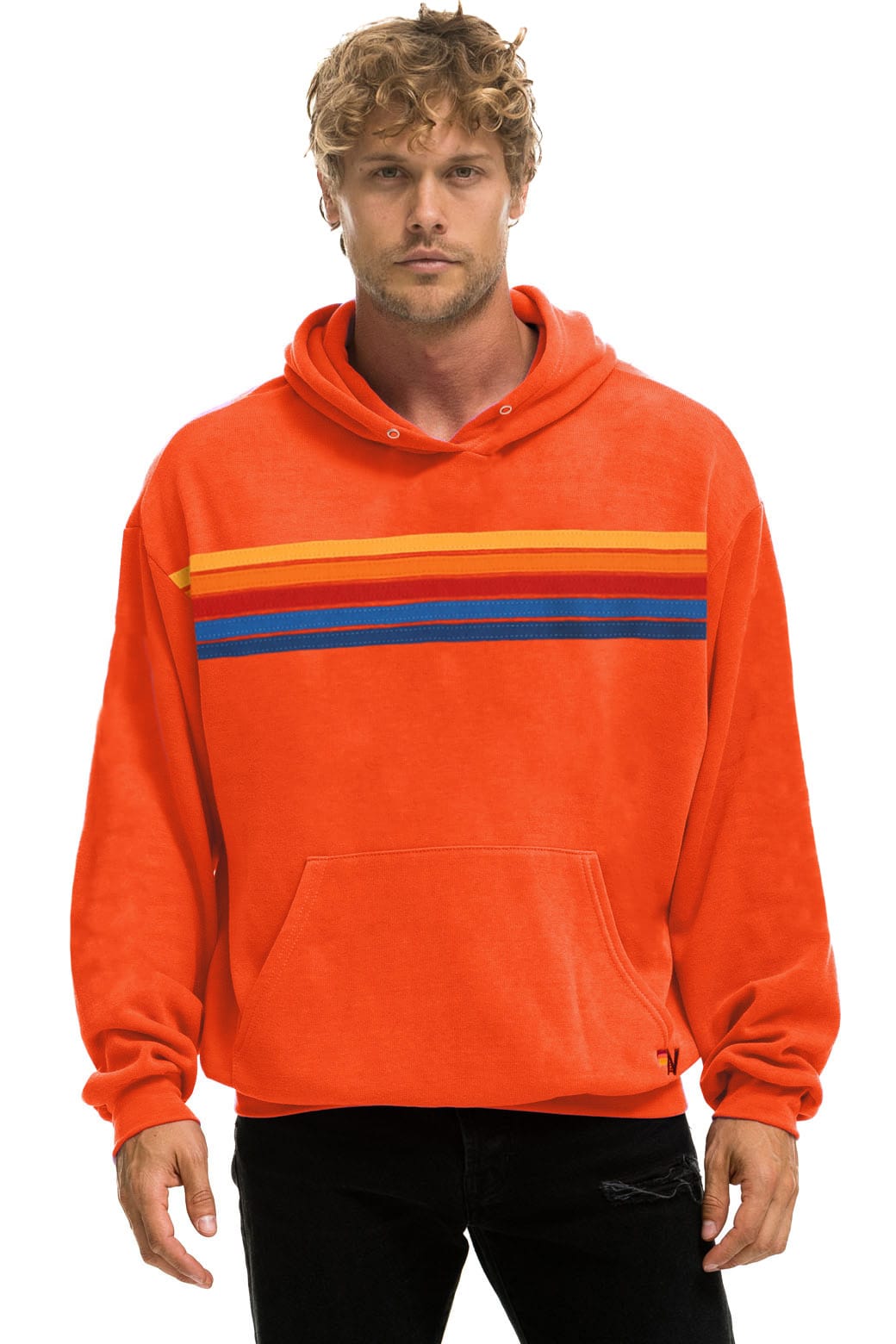 Retro 5 STRIPE RELAXED PULLOVER HOODIE - VINTAGE ORANGE