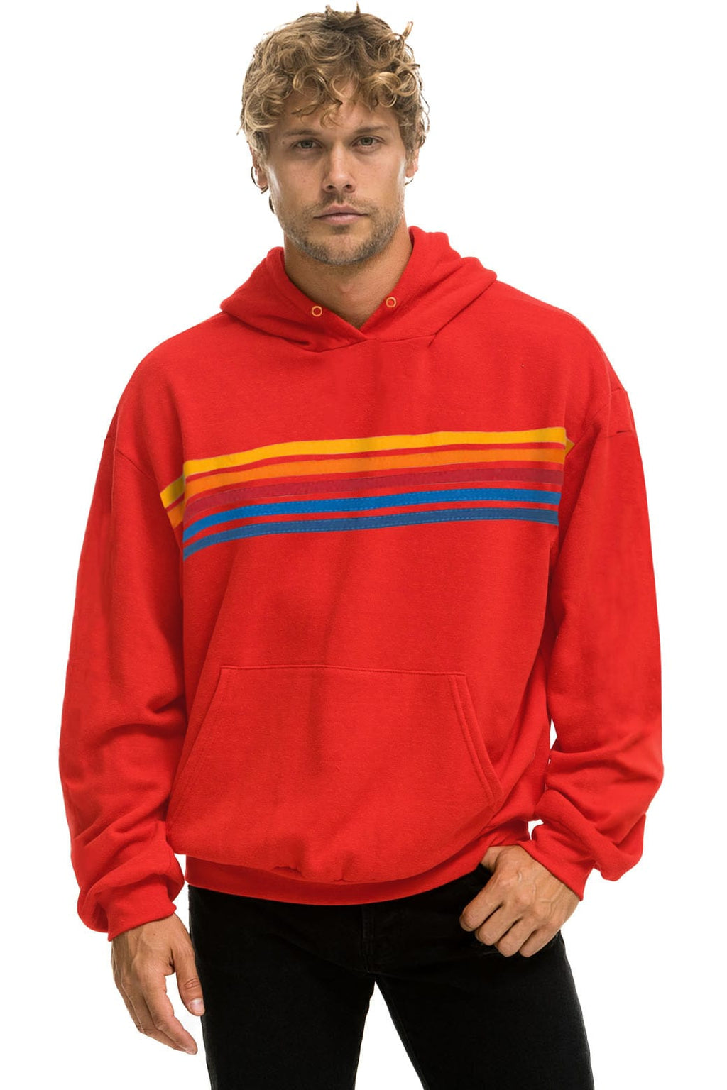 Retro 5 STRIPE RELAXED PULLOVER HOODIE - RED